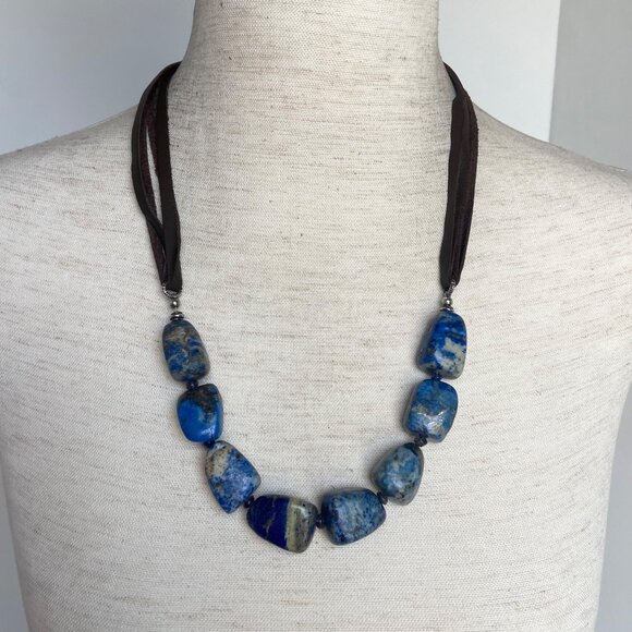 BARSE Sterling Silver 925 Lapis & Sodalite Beaded 4 Strand Leather Necklace 25" - Picture 3 of 16